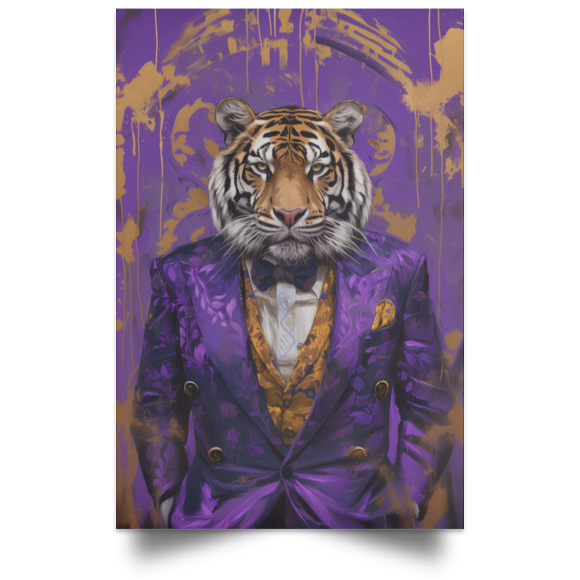 Purple & Gold Tiger Satin Portrait Poster