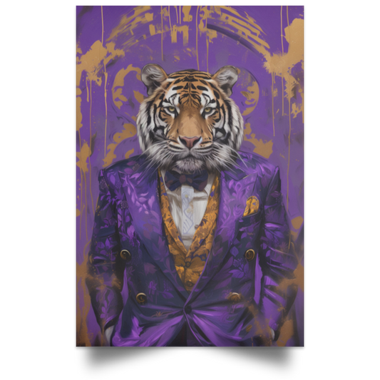 Purple & Gold Tiger Satin Portrait Poster